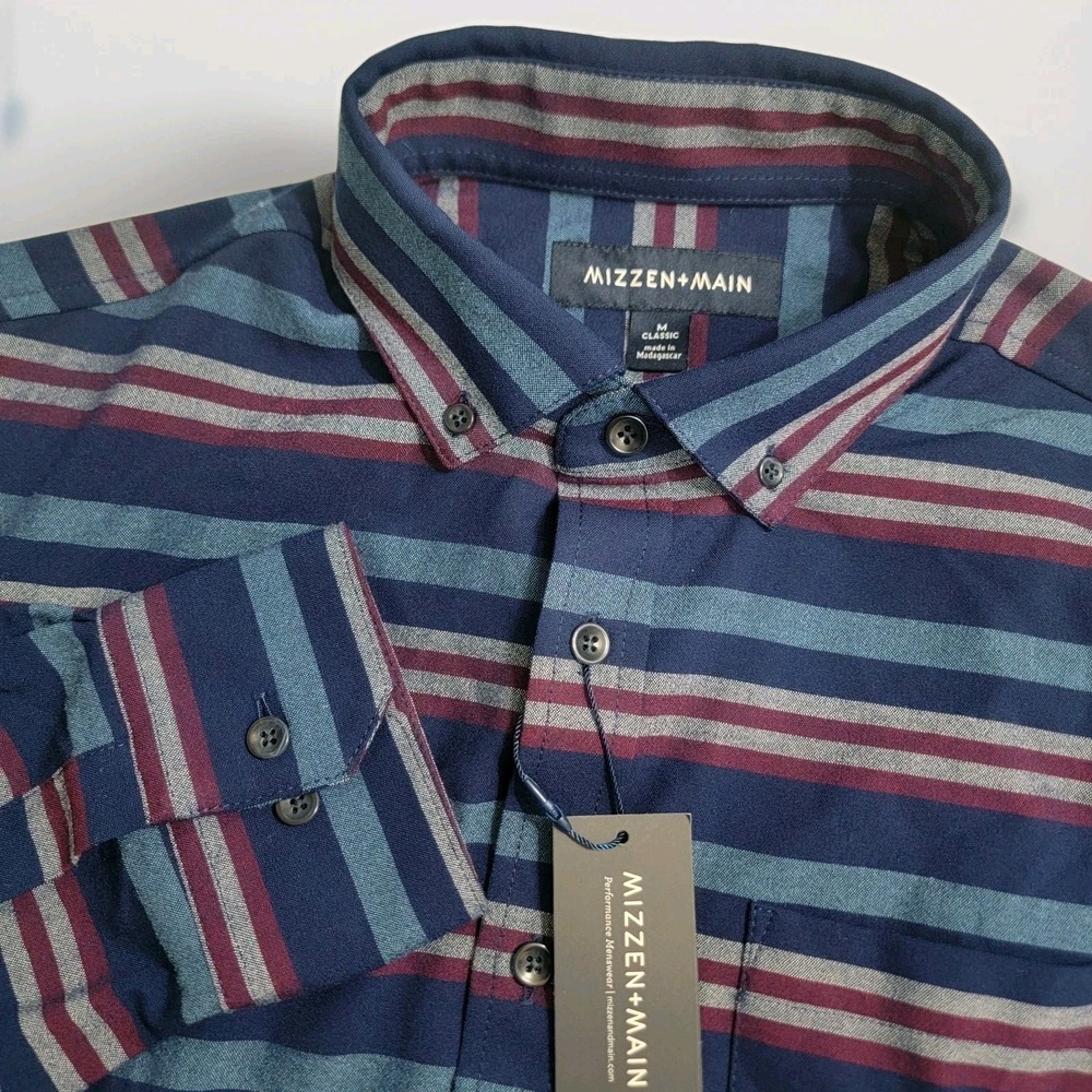 Mizzen + Main Classic City Flannel  Navy Striped Men's Medium‎ Luxury NWT $138